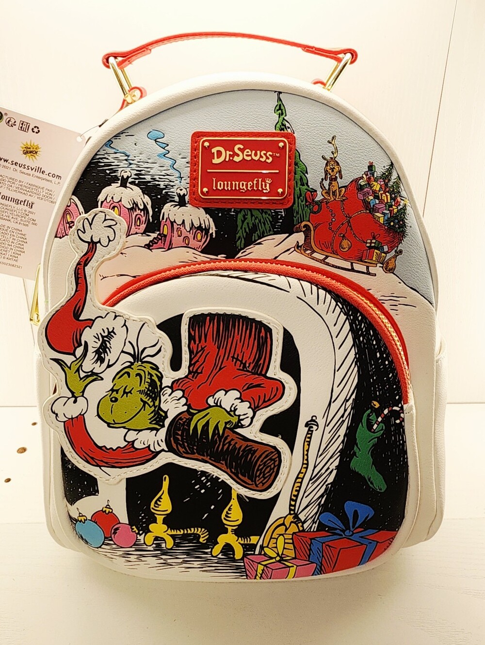 Loungefly Dr. Seuss The Grinch Chimney Thief Christmas Holiday Backpack New!
